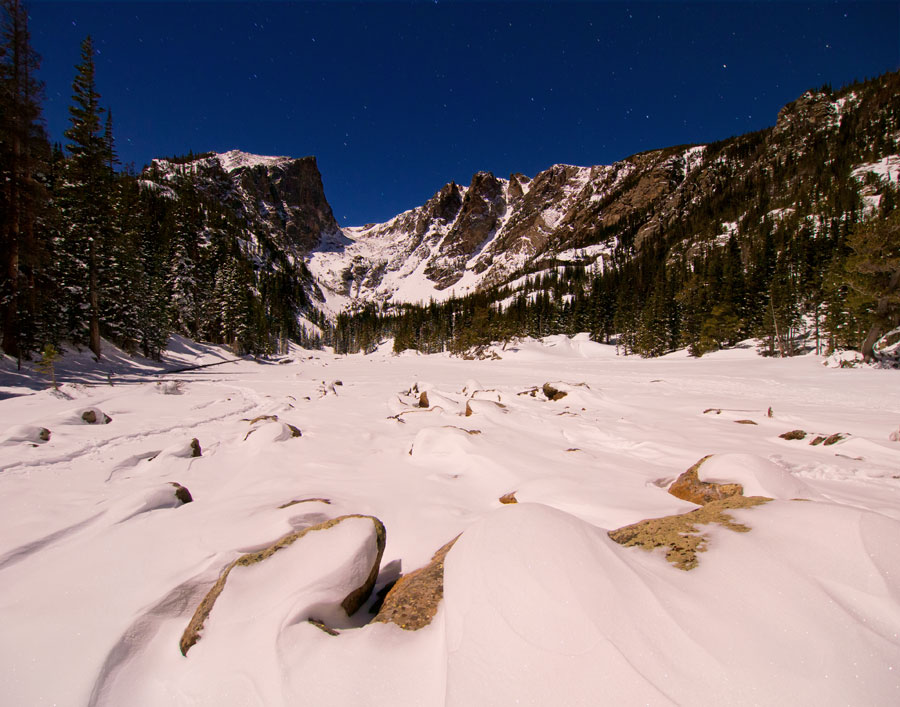 Frozen lake in Rocky Mountain National Park, CO