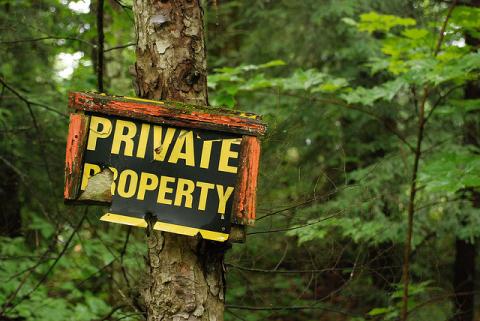 'Private Property' sign on tree