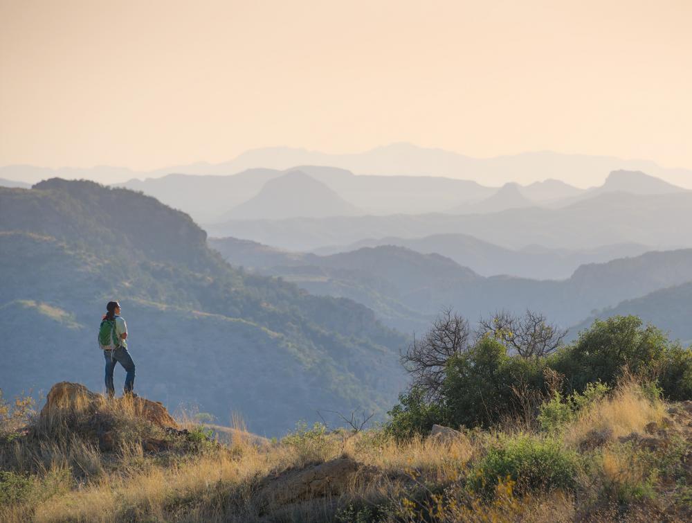 Hiker in Coronado National Forest, Arizona.