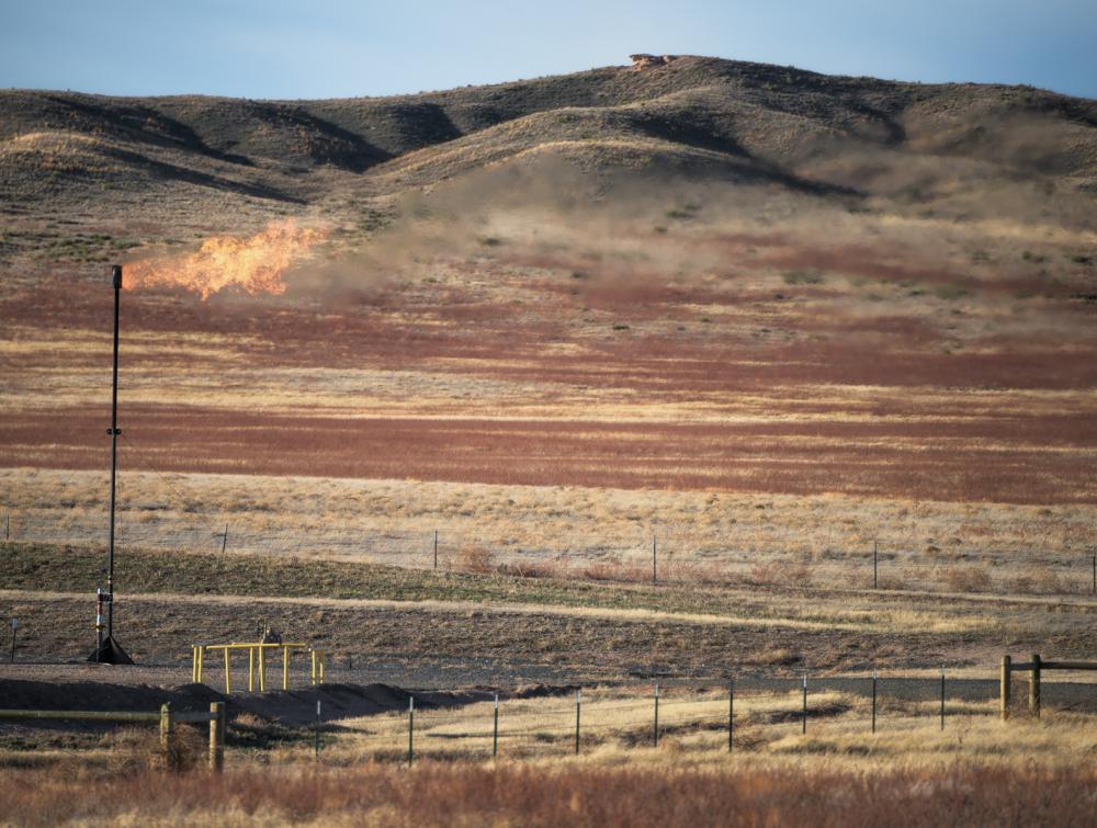 Methane flare in Pawnee National Grassland, Colorado.