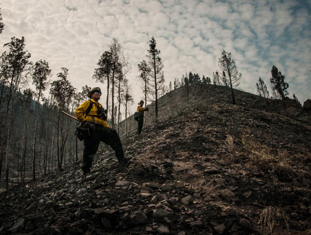 A firefighter on U.S. Forest Service land in Idaho