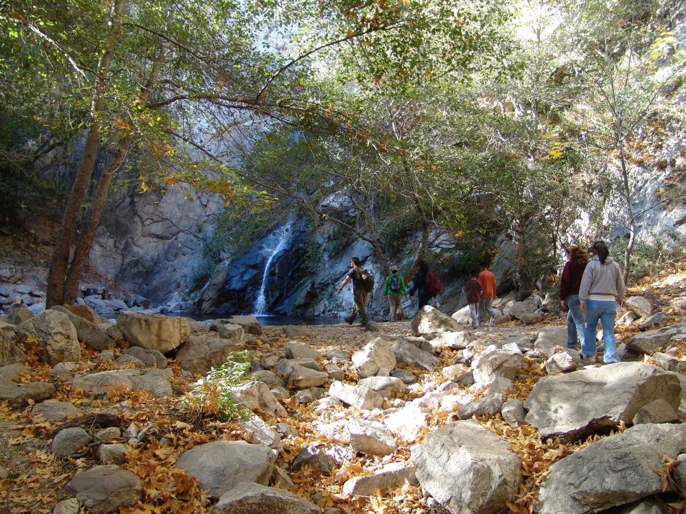 Hikers in Sturtevant Falls in Angeles National Forest, California