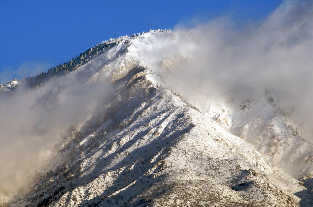 Snowy Cucamonga Peak in the San Gabriel Mountains, California