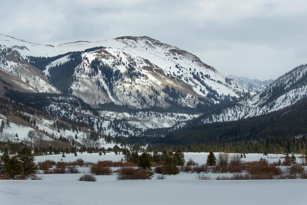 Snowy mountains and landscape in White Mountain National Forest, Colorado