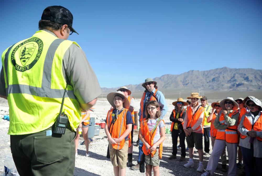 Vince Santucci, superintendent Tule Springs Fossil Beds National Monument, swears in the monument’s first Junior Paleontologists