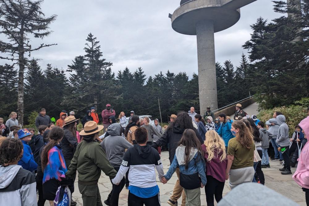 elders and youth dancing at smoky mountains