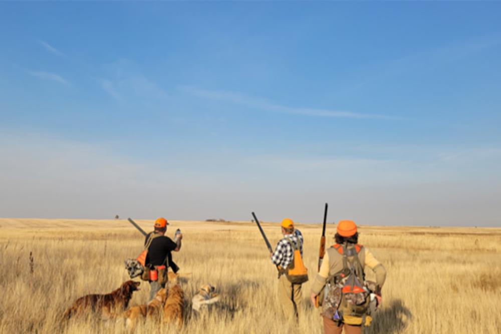 people hunting through savannah