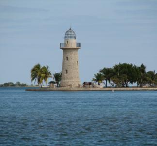 Boca Chita lighthouse surrounded by water at Biscayne National Park.
