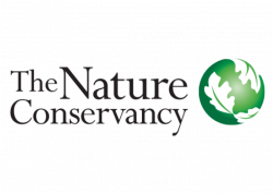 Words "The Nature Conservancy" in black text next to green globe covered in white leaves